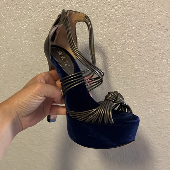 SCHUTZ Blue Velvet Platform‎ High Heels Sandals size 6.5 - Picture 5 of 8